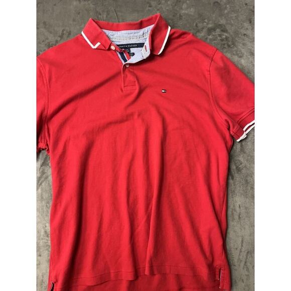 Tommy Hilfiger‎ Polo Shirt Men Large Red Classic Fit Cotton Athletic - Picture 1 of 4